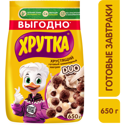 Готовый завтрак «Хрутка Duo» шоколадный, обогащенный кальцием, 650 г