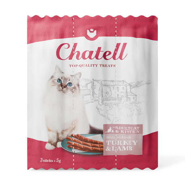 Лакомство для кошек Chatell Мясные колбаски с индейкой и ягненком 3 шт 15 г