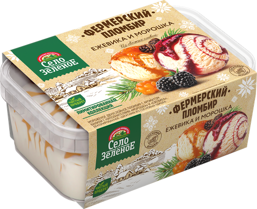 

Мороженое пломбир Село Зелёное ежевика-морошка с декоративными шишками 15% 450 г