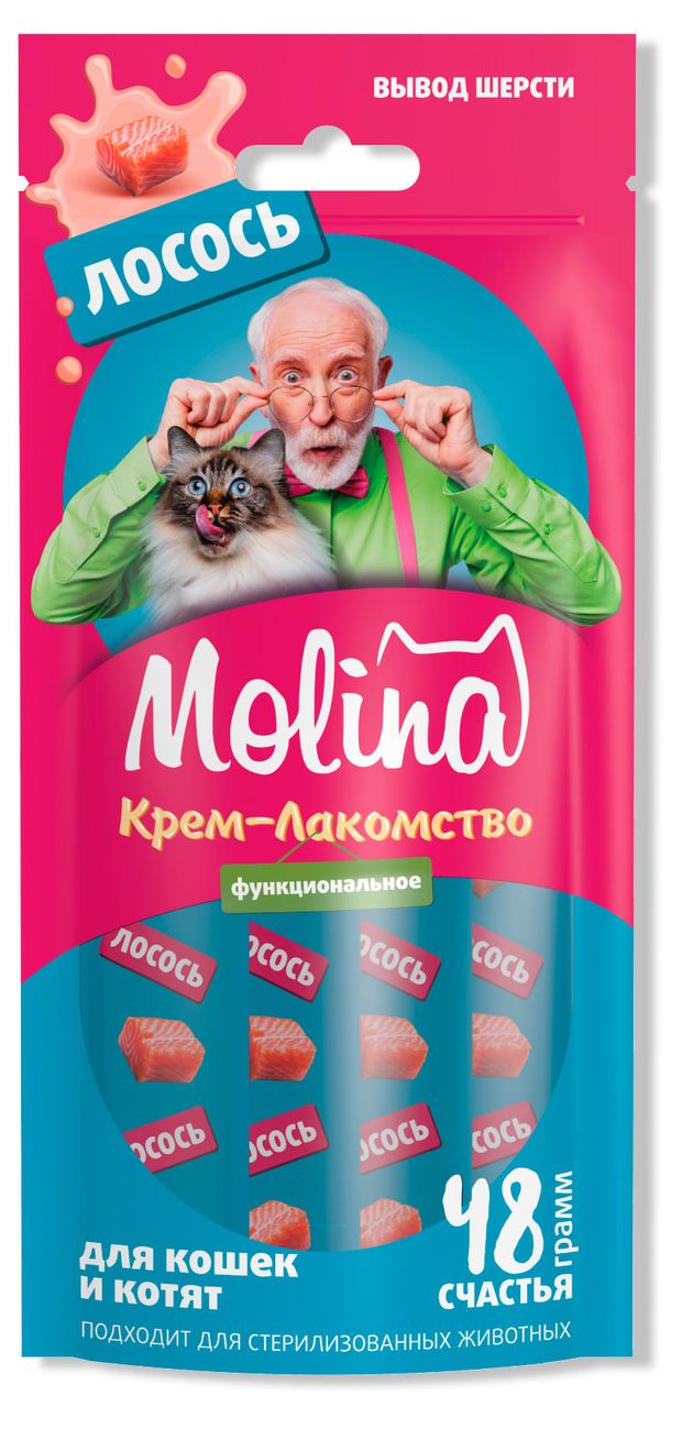 

Крем-лакомство Molina Вывод комков шерсти Лосось для кошек и котят 48 г