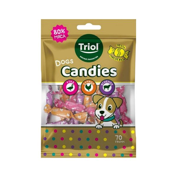 Лакомство д/собак Triol Конфеты мясные из курицы, утки, ягненка FUN FOOD 70г