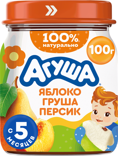 

Пюре фруктовое Агуша Яблоко-Груша-Персик с 5 месяцев 100 г