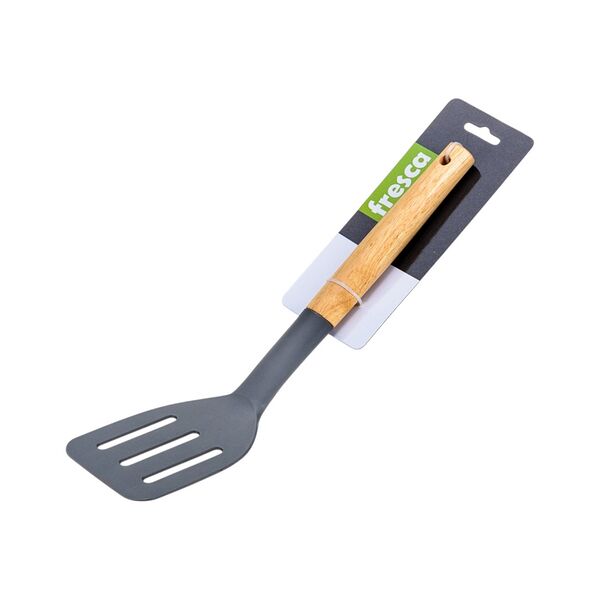 Лопатка кухонная пластмас с прорезями с дерев ручкой арт6868042 8*32см