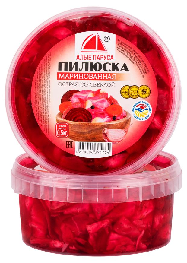 

Салат Пилюска маринованная Алые паруса острая со свеклой 500 г