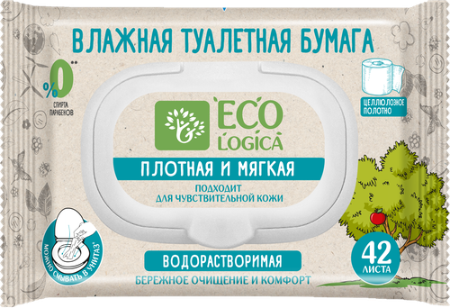 

Влажная водорастворимая туалетная бумага Ecologica плотная и мягкая 42 шт