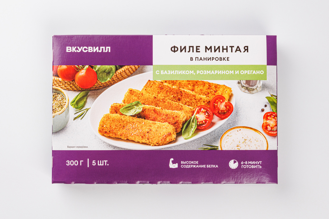 

Филе минтая ВкусВилл в панировке с базиликом, розмарином и орегано замороженное 300 г