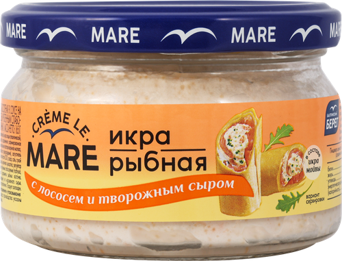 

Икра рыбная слабосоленая Балтийский Берег Creme Le Mare, в соусе с рубленным слабосоленым лососем и творожным сыром, 165г