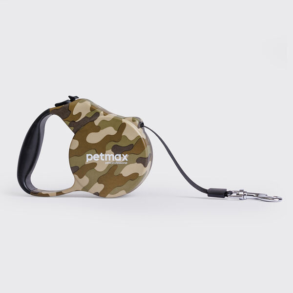 Рулетка для собак M, ремень 5 м, до 25 кг, зеленый камуфляж