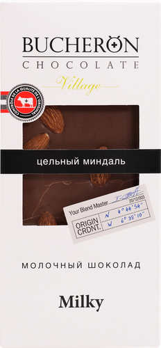 

Шоколад молочный Bucheron Village с цельным миндалём 85 г