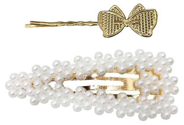 

Набор для волос B&H заколка клик-клак, невидимка, золото, жемчужный, Арт. W0162, 2шт