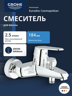 Смеситель для ванны GROHE Eurodisc Cosmopolitan, хром (33390002)
