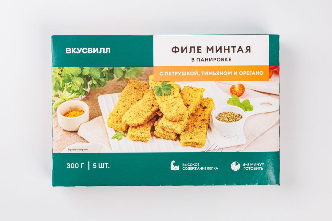 

Филе минтая ВкусВилл в панировке с петрушкой, тимьяном и орегано замороженное 300 г
