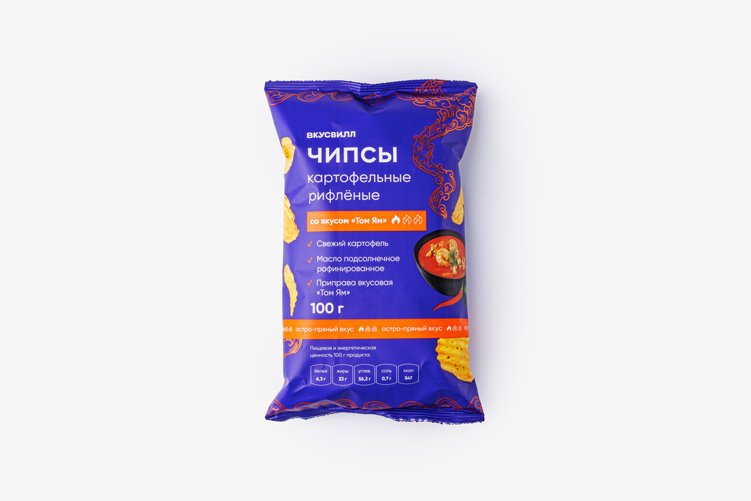 

Чипсы картофельные ВкусВилл рифленые со вкусом Том Ям 100 г