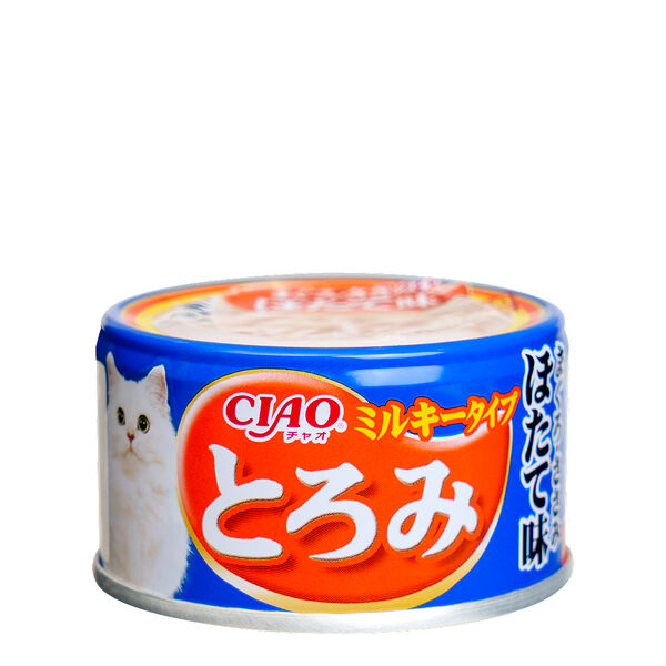 Консервы для кошек Inaba Ciao тунец магуро, куриное филе со вкусом морского гребешка в овсяном молоке 80 г