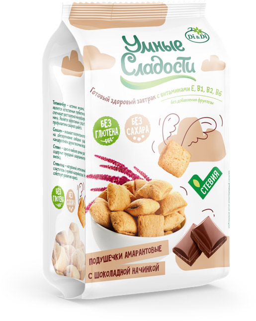 

Подушечки Умные сладости с шоколадной начинкой со стевией 150 г