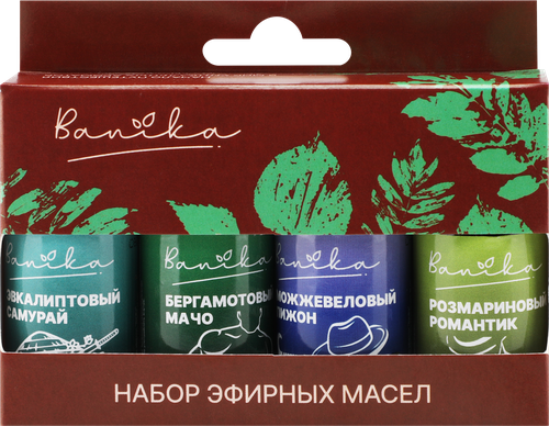 

Набор масел эфирных Banika Для него (эвкалипт, бергамот, можжевельник, розмарин) 4 шт. х 15 мл