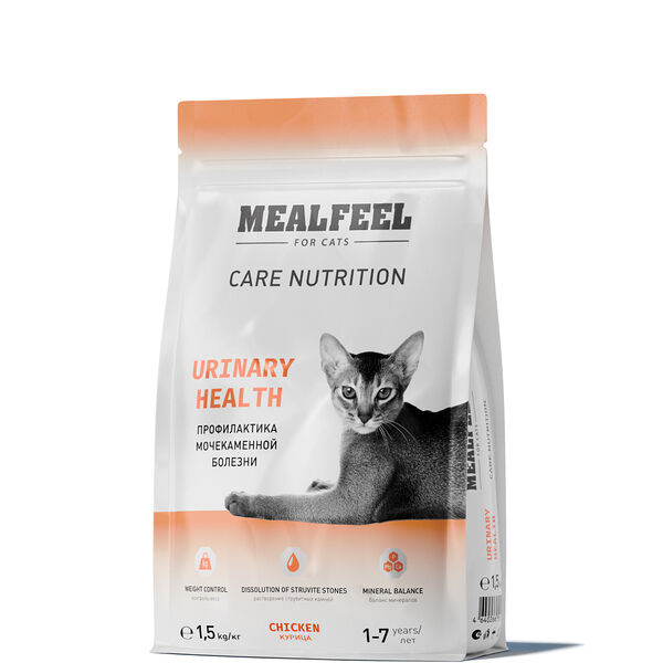 Сухой корм Mealfeel Care Nutrition для взрослых кошек для поддержания здоровья мочевыделительной системы взрослых кошек с курицей 1.5 кг