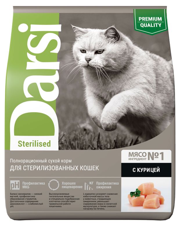 

Сухой корм Darsi с курицей для стерилизованных кошек 1.8 кг