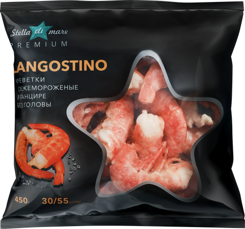 

Креветки свежемороженые Stella di Mare Лангустин в панцире без головы 30–55 450 г