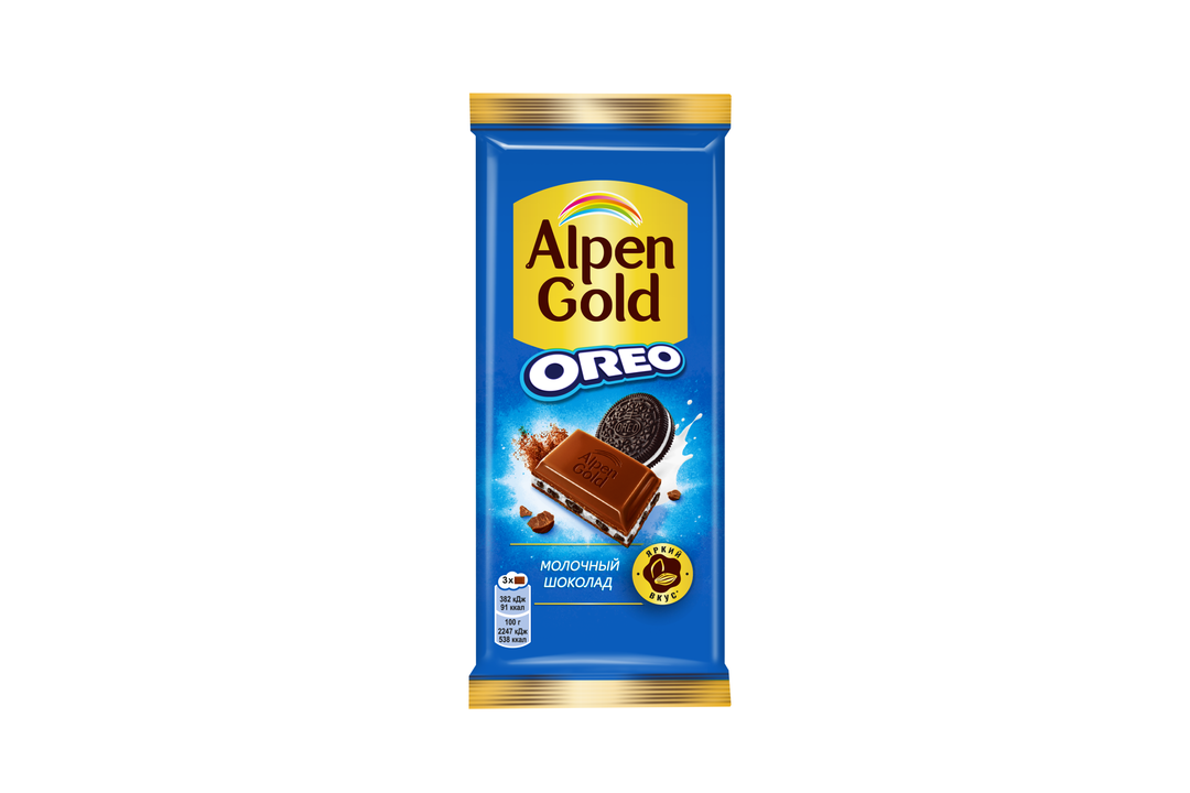 

Шоколад молочный Alpen Gold Oreo с ванильной начинкой и кусочками печенья 85 г
