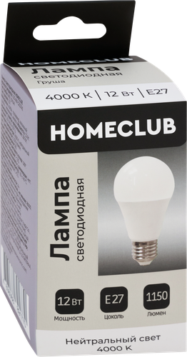 

Лампа светодиодная Homeclub груша 12 Вт E27 нейтральный свет арт. LED-A60-12E2740