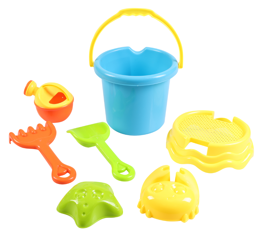 

Набор игровой для песка Bigga: Ведерко 20 см, лопатка, грабли, сито, лейка, 2 формочки Арт. 996090109