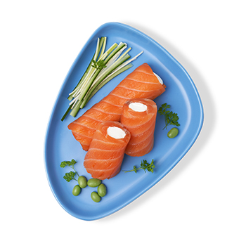 

Рулетики Азбука Вкуса из ломтиков лосося атлантического без кожи с творожным сыром 150 г