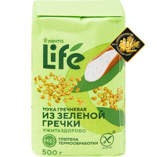 

Мука гречневая безглютеновая ЛЕНТА LIFE из непропаренной гречневой крупы, 500г