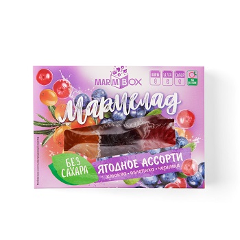 

Мармелад желейный Мармеладная Сказка формовой на фруктозе, Ассорти ягодное Marmbox 200г, Россия