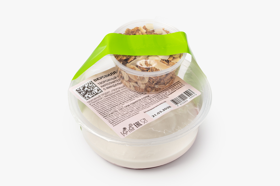 

Творожный боул ВкусВилл малина с запечённой смесью и миндальными лепестками 150 г