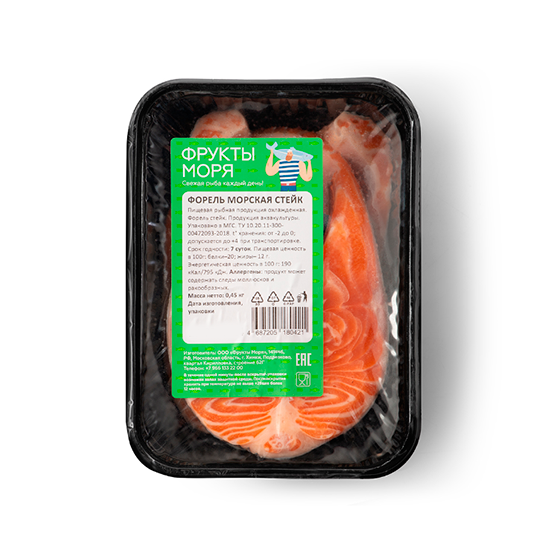 

Форель морская Фрукты моря стейки 450 г