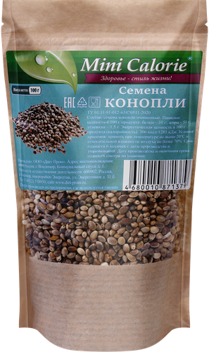 

Семена пищевые Mini Calorie конопли очищенные 100 г