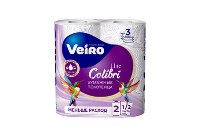 Полотенца бумажные Вейро (Veiro) Колибри (Colibri) 3-слойные 2 рулона дизайн упаковки в ассортименте
