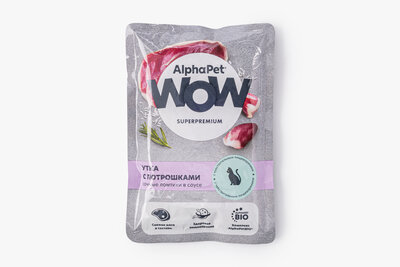 Влажный корм АльфаПет (AlphaPet) Вау Суперпремиум (Wow Superpremium) для кошек с чувствительным пищеварением сочные ломтики в соусе утка потрошки 85 г