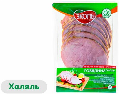 Продукт мясной Эколь из говядины копчено-вареный халяль нарезка 80 г