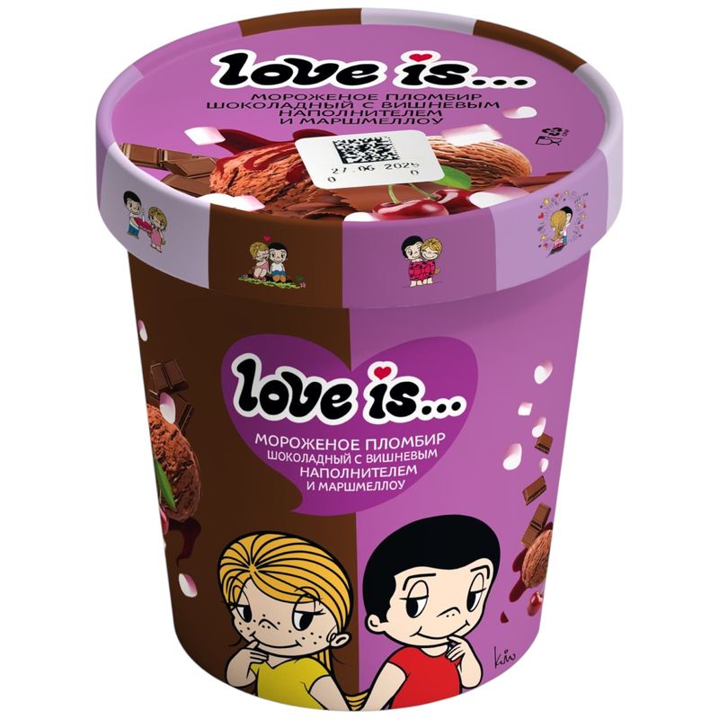 

Мороженое Love is Пломбир шоколадный с вишней и маршмеллоу в бумажном стаканчике 12% 270 г