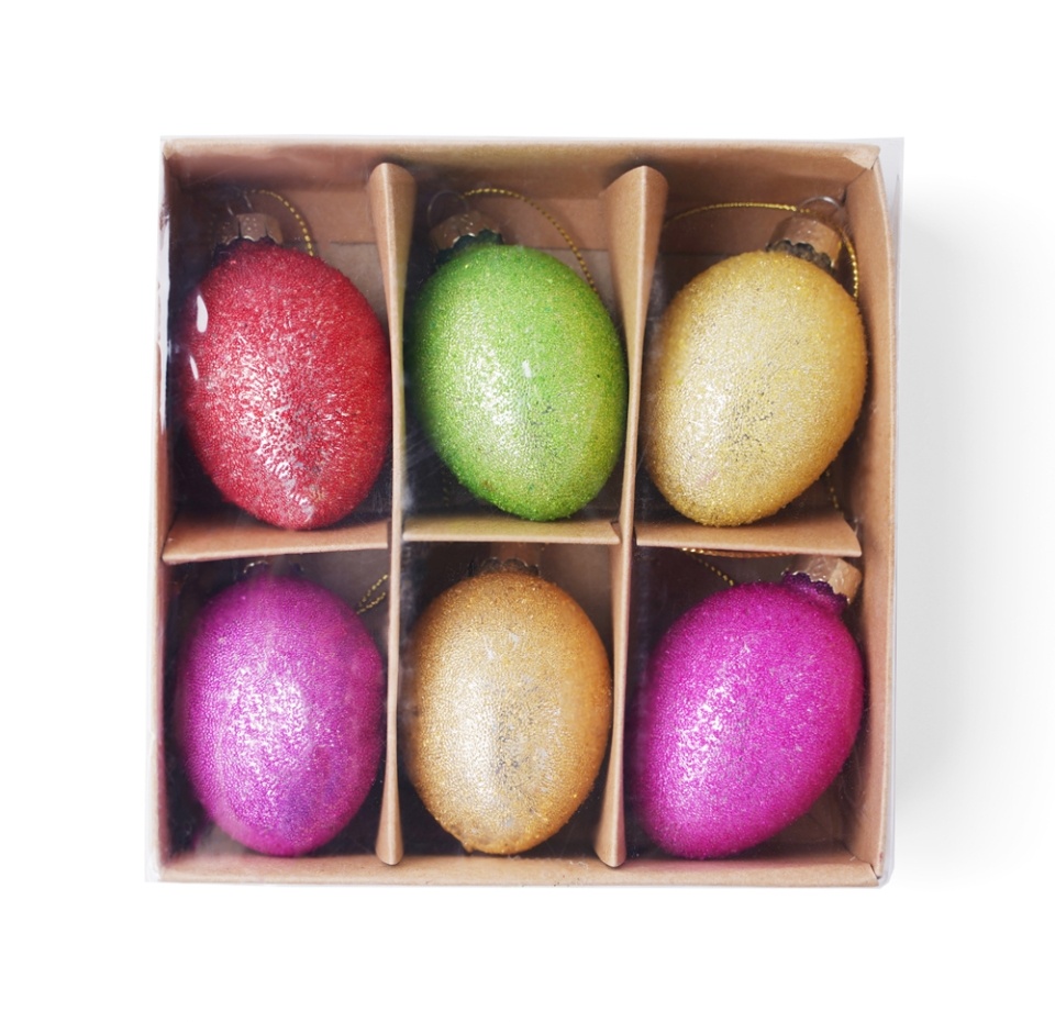 

Набор пасхальных стеклянных яиц на подвесках, Goodwill, 6 шт.*6 см