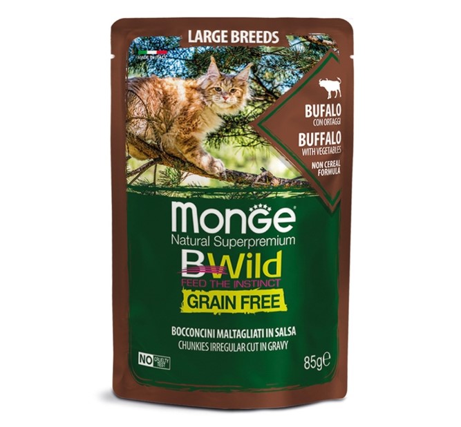 

Корм для кошек крупных пород Monge BWild Grain free из мяса буйвола с овощами 85 г