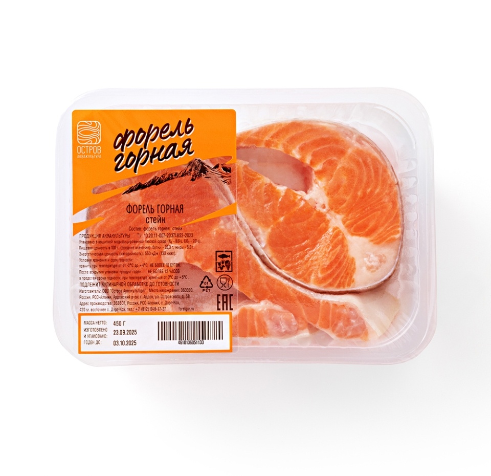 

Форель Остров Аквакультура Горная стейк 450 г