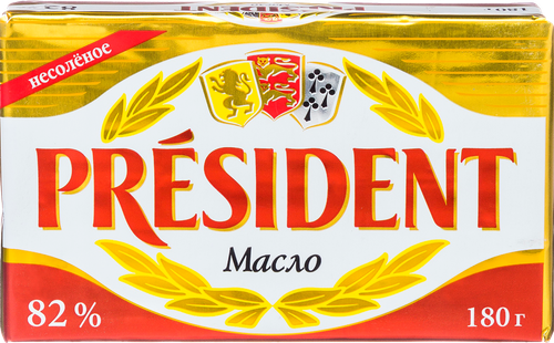 

Масло кислосливочное President несолёное 82% 180 г