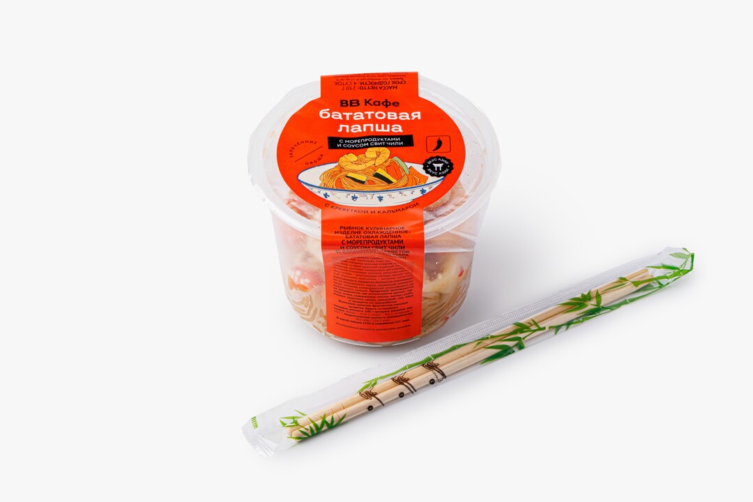 

Лапша ВкусВилл кафе бататовая с морепродуктами и соусом свит чили 230 г