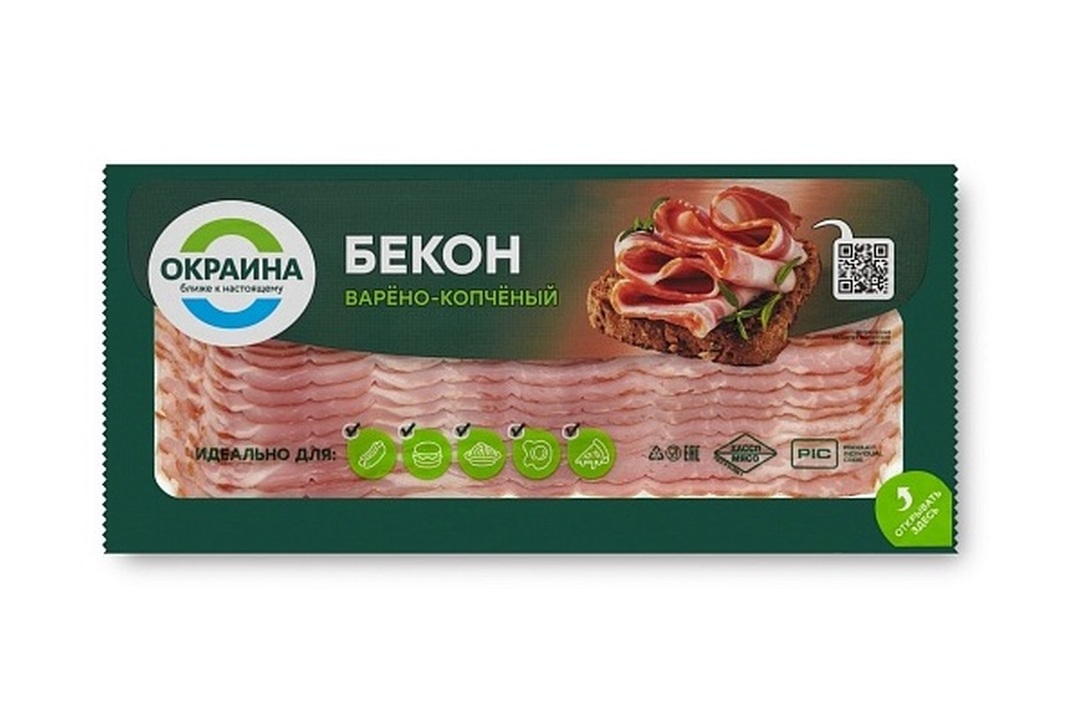 

Бекон Окраина Венгерский копчёно-варёный нарезка 200 г