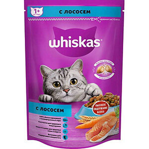 Корм сухой Whiskas Подушечки с нежным паштетом. Обед с лососем для взрослых кошек полнорац 350 г