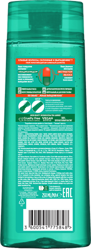 

Укрепляющий шампунь Garnier Fructis Рост во всю Силу, для ослабленных волос, склонных к выпадению 250 мл