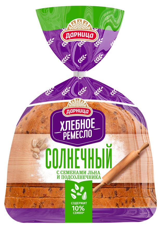 

Хлеб Ремесленный хлеб Солнечный батон пшеничный с семенами льна и подсолнечника 350 г дизайн в ассортименте