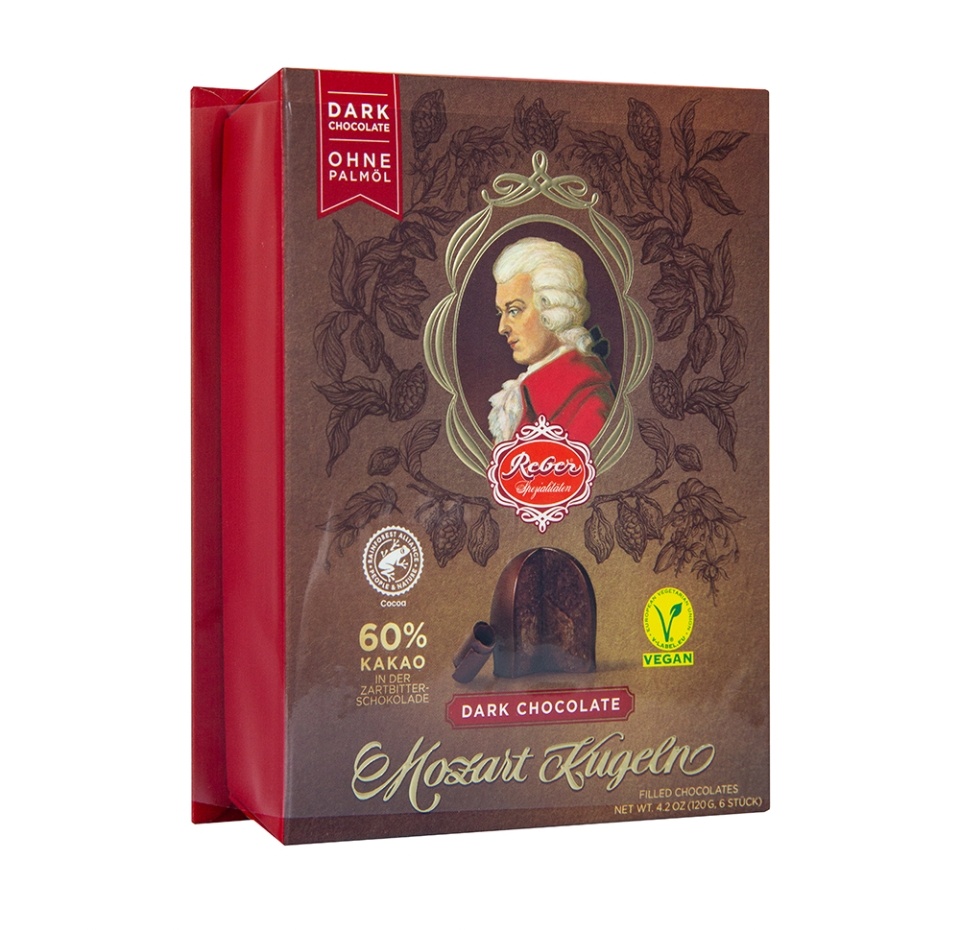 

Конфеты из горького шоколада Reber Шарики Моцарта (Mozart kugeln) с начинкой из орехового пралине и марципана 120 г