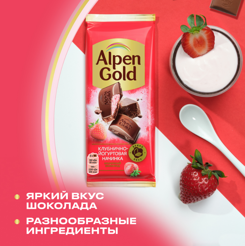 

Шоколад молочный Alpen Gold с клубнично-йогуртовой начинкой 80 г