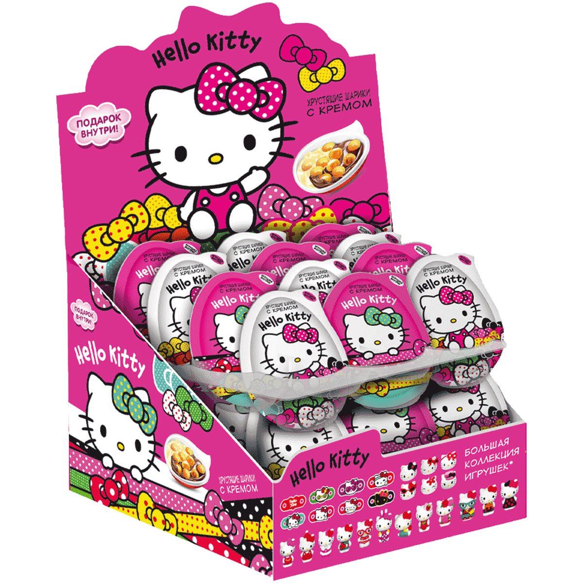 

Хрустящие шарики Hello Kitty с кремом и игрушкой в капсуле в форме яйца 1 шт. дизайн в ассортименте 15 г
