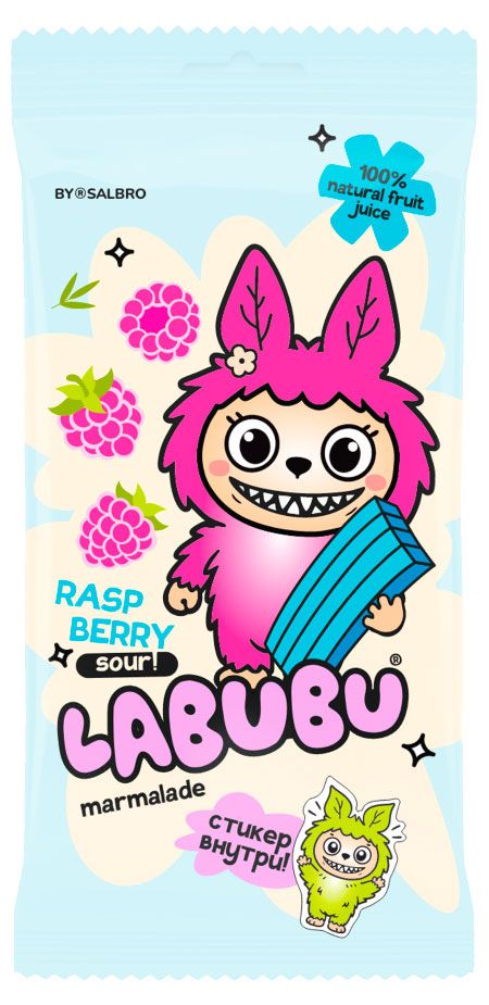 

Жевательный мармелад Labubu Ремешки кислые малина 75 г