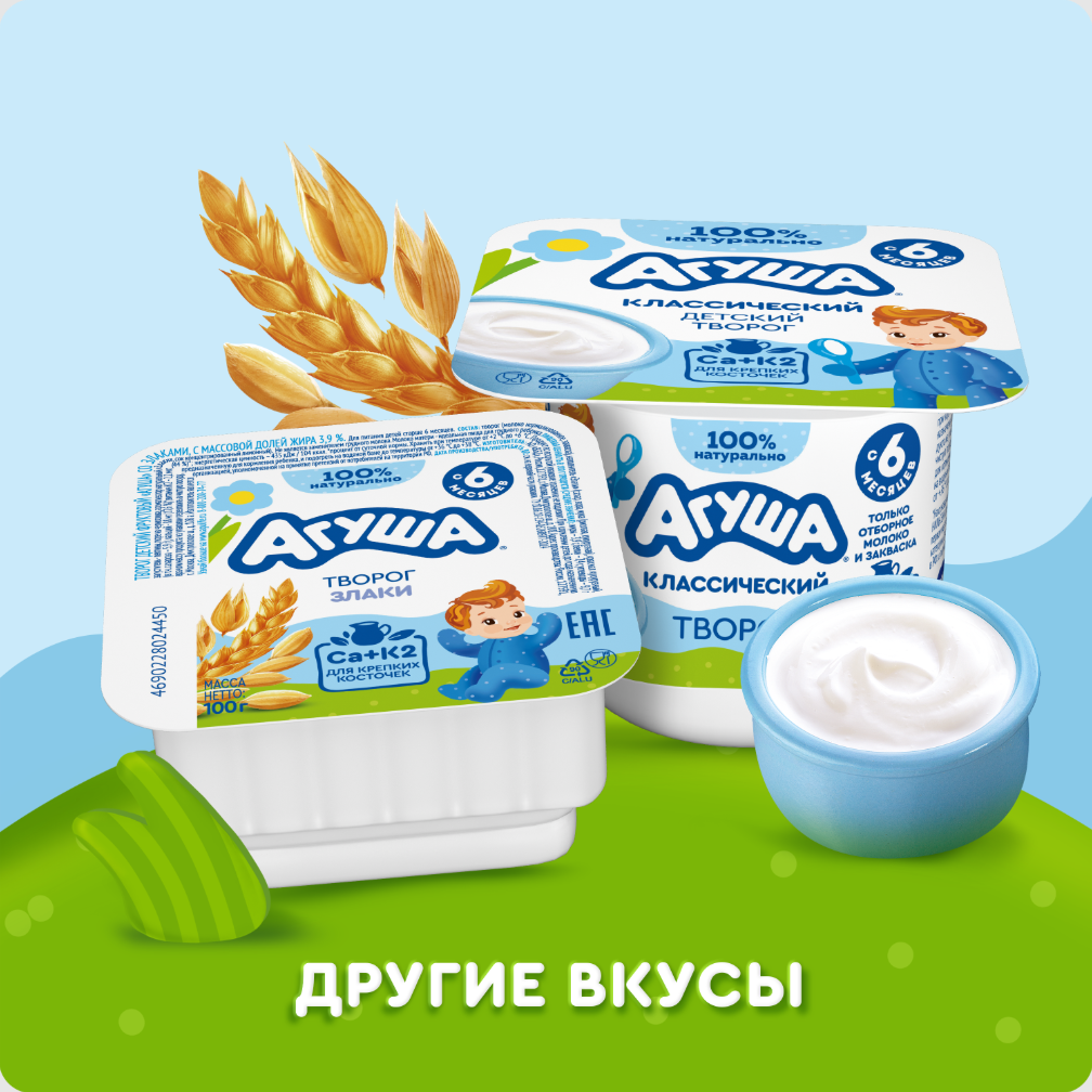 

Творог детский Агуша Клубника-банан-мелисса с 6 месяцев 3.8% 100 г